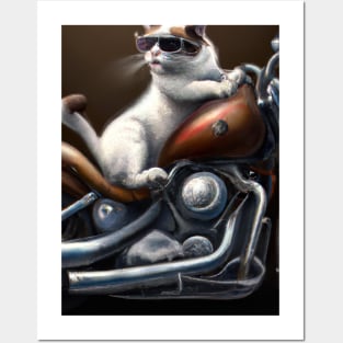 Motorcycle Cat Posters and Art